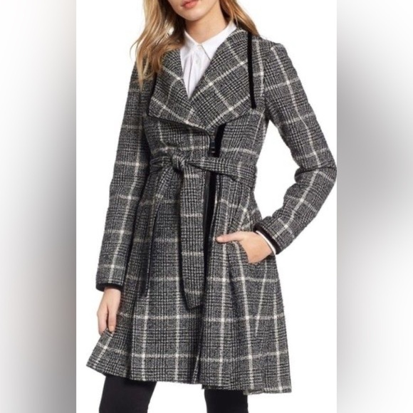 Guess Jackets & Blazers - Guess textured Wool Blend Asymmetrical Mid Length velvet sided belt Coat Jacket